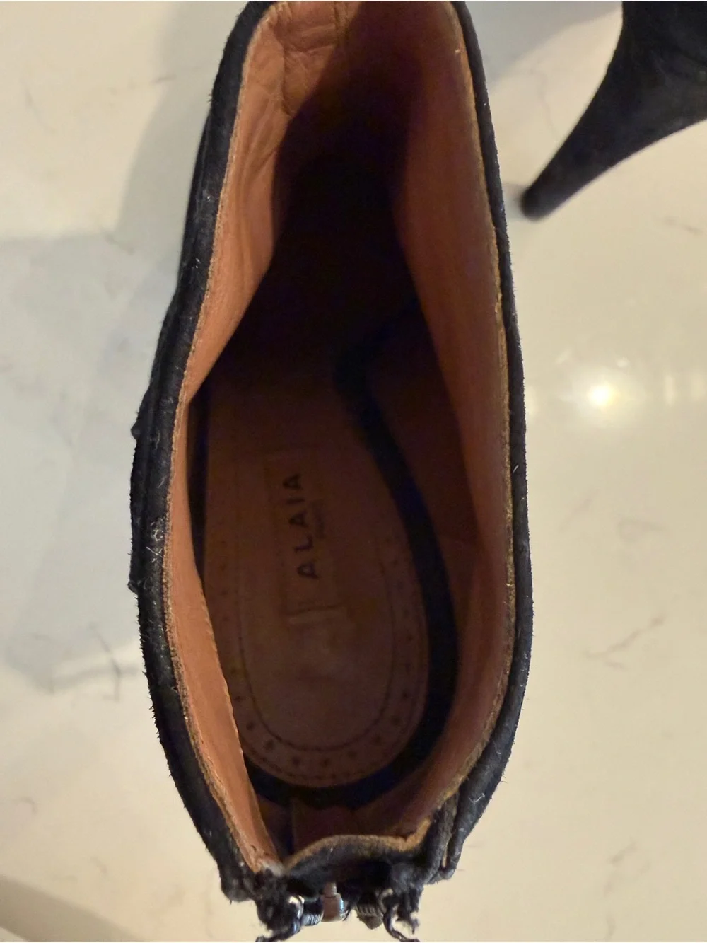 Alaia Black and Gray Suede Laser Cut Platform Booties Size Heels.Size 36 or US 6